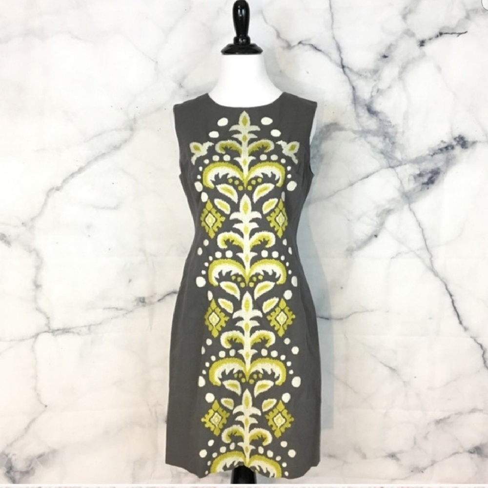 Anthropologie Gray Embroidered Shift Dress